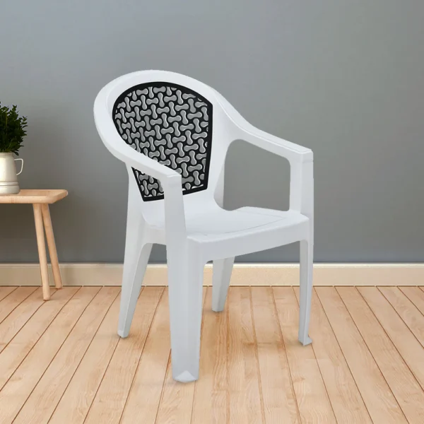 Nilkamal Paradise Plastic Arm Chair (Milky White & Black) (8)