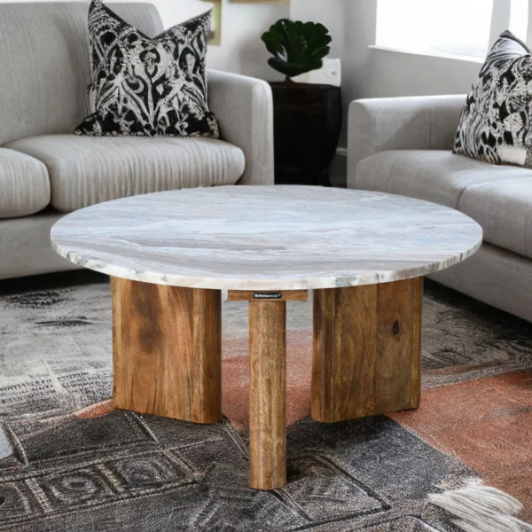 Nilkamal Taurus Marble Top Handicraft Coffee Table (Natural Honey) (1)
